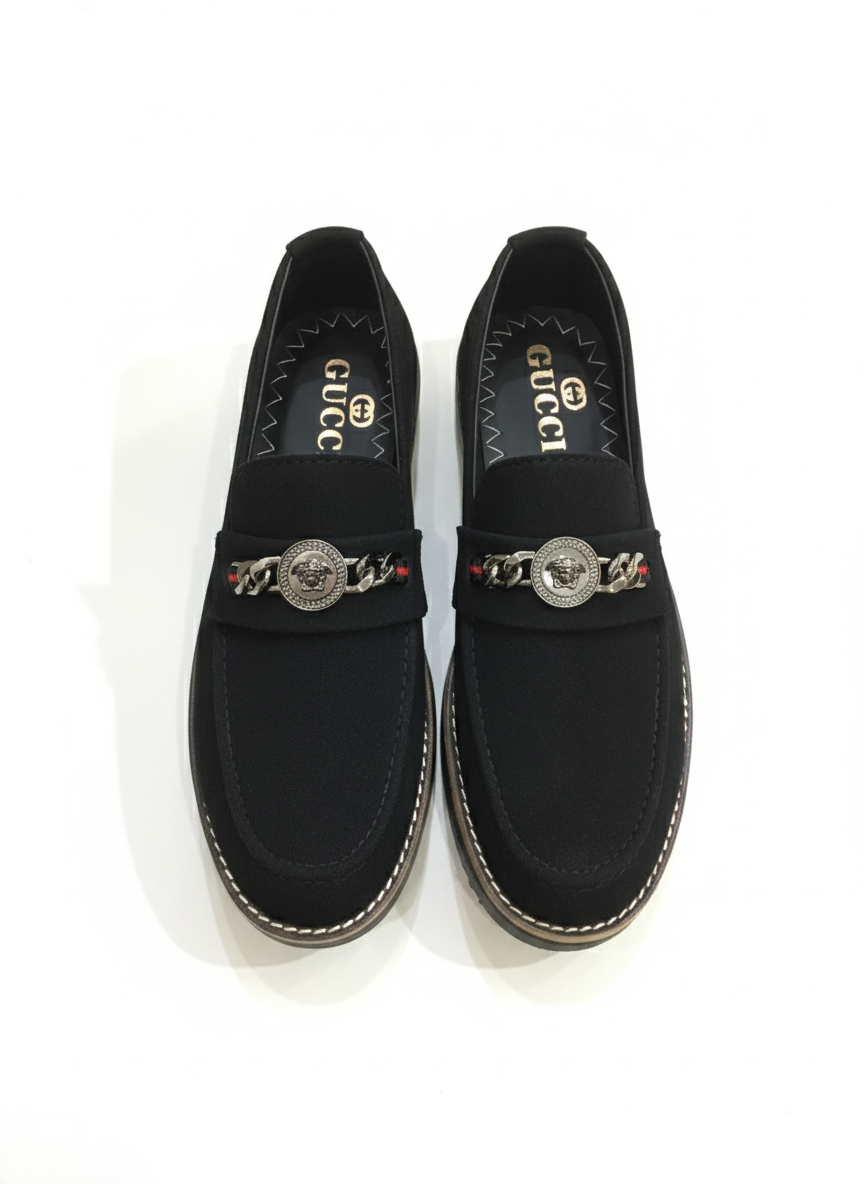 Black Suede-Finish Medallion  Loafer