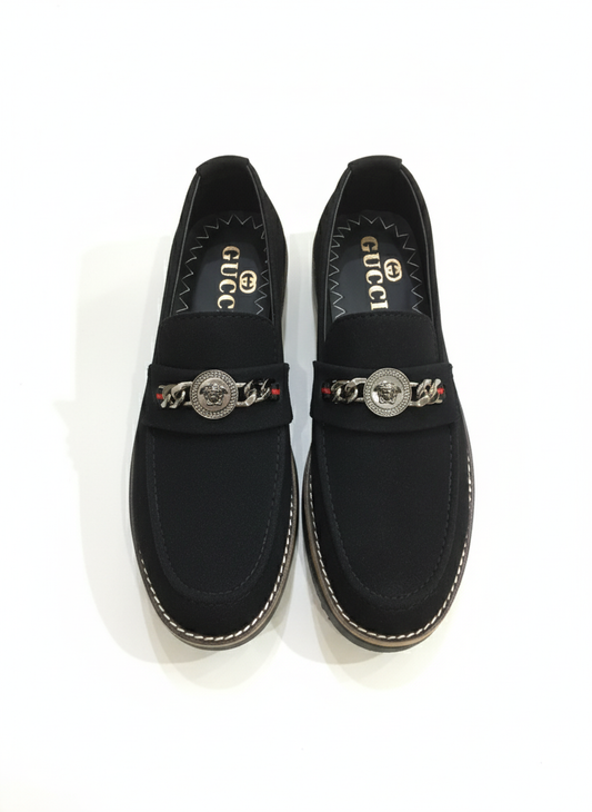Black Suede-Finish Medallion  Loafer