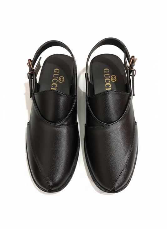 Black Leather Peshawari Chappal