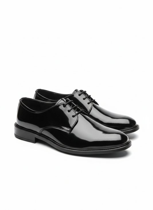 The Classic Black Patent Derby Dress Shoe