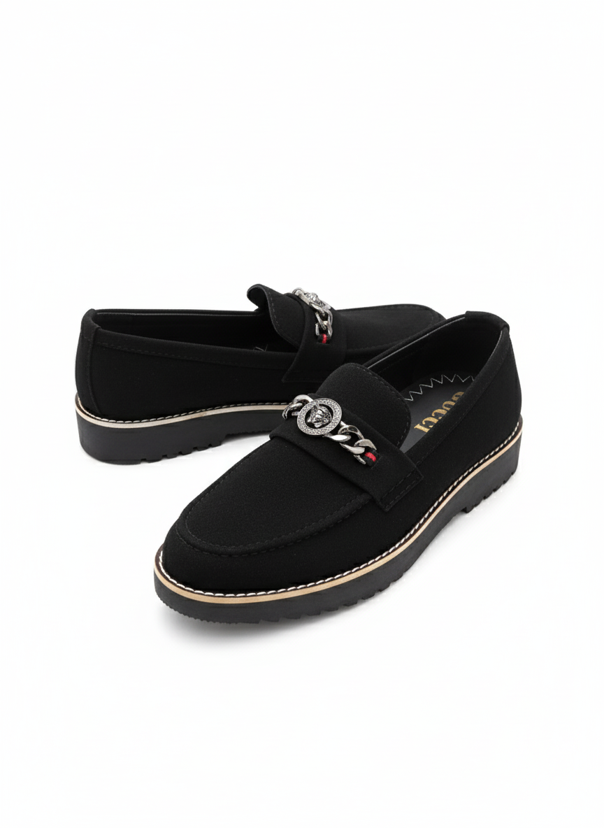 Black Suede-Finish Medallion  Loafer