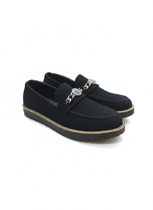 Black Suede-Finish Medallion  Loafer