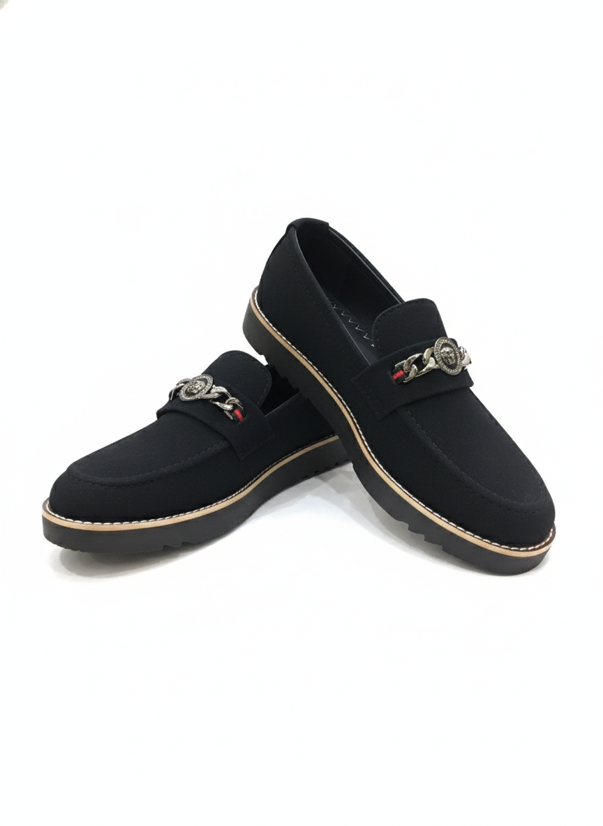 Black Suede-Finish Medallion  Loafer