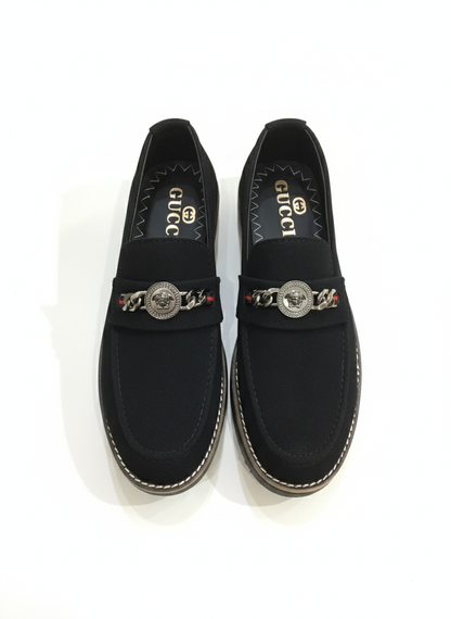 Black Suede-Finish Medallion  Loafer