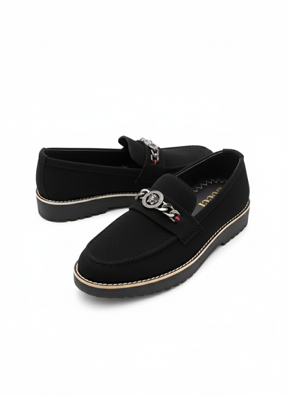 Black Suede-Finish Medallion  Loafer
